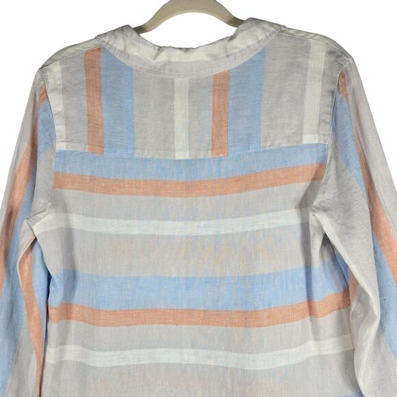 Cynthia Rowley Shirt Womens Small Blue Gray Striped Linen Tunic Side Buttons - Picture 7 of 8